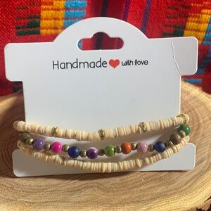 Handmade Colorful Beaded Bracelet Set Elastic Stretch 7”